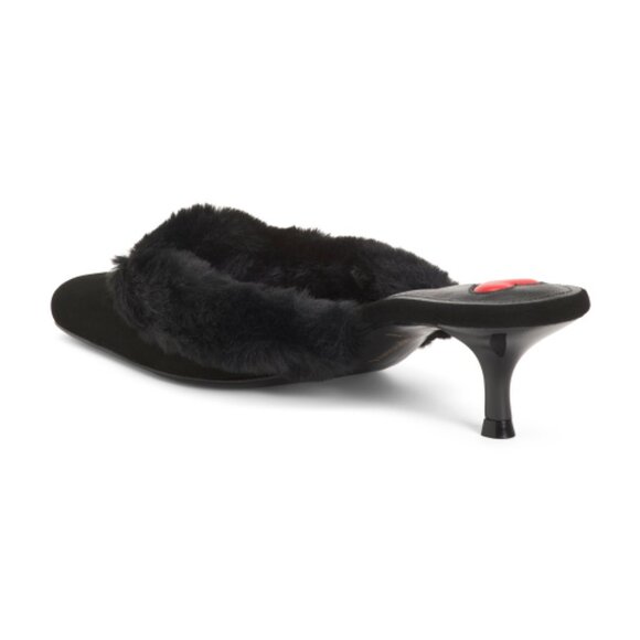 NEW LARROUDE Handmade In Brazil Suede Amal Faux Fur Kitten Heel Mules 925 13t7 - Picture 10 of 11